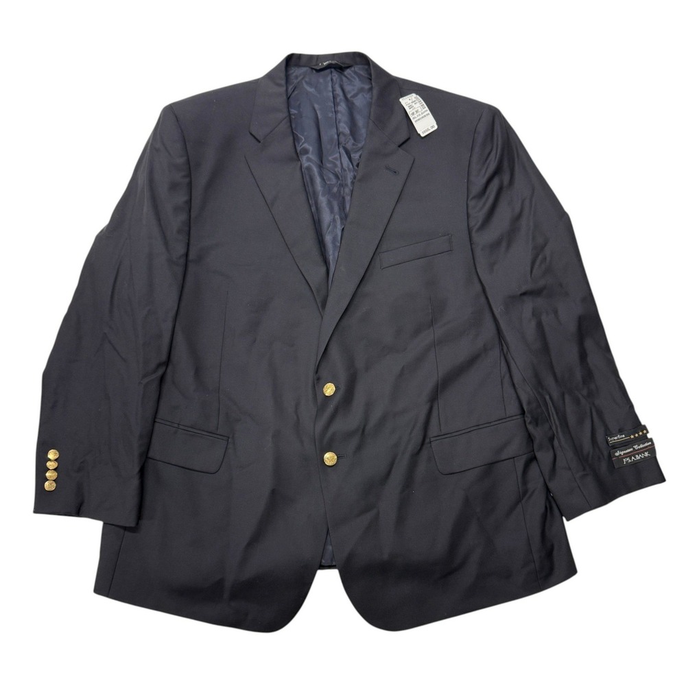 Jos A Bank Signature Collection Navy Wool Blazer 48 Short Gold Buttons NWT 48S